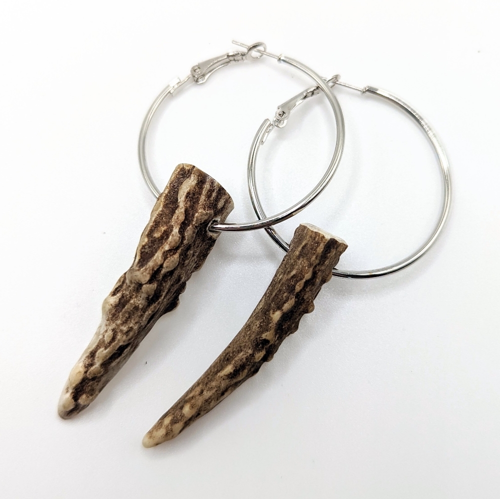 Deer Antler Dangle Hoop Earrings